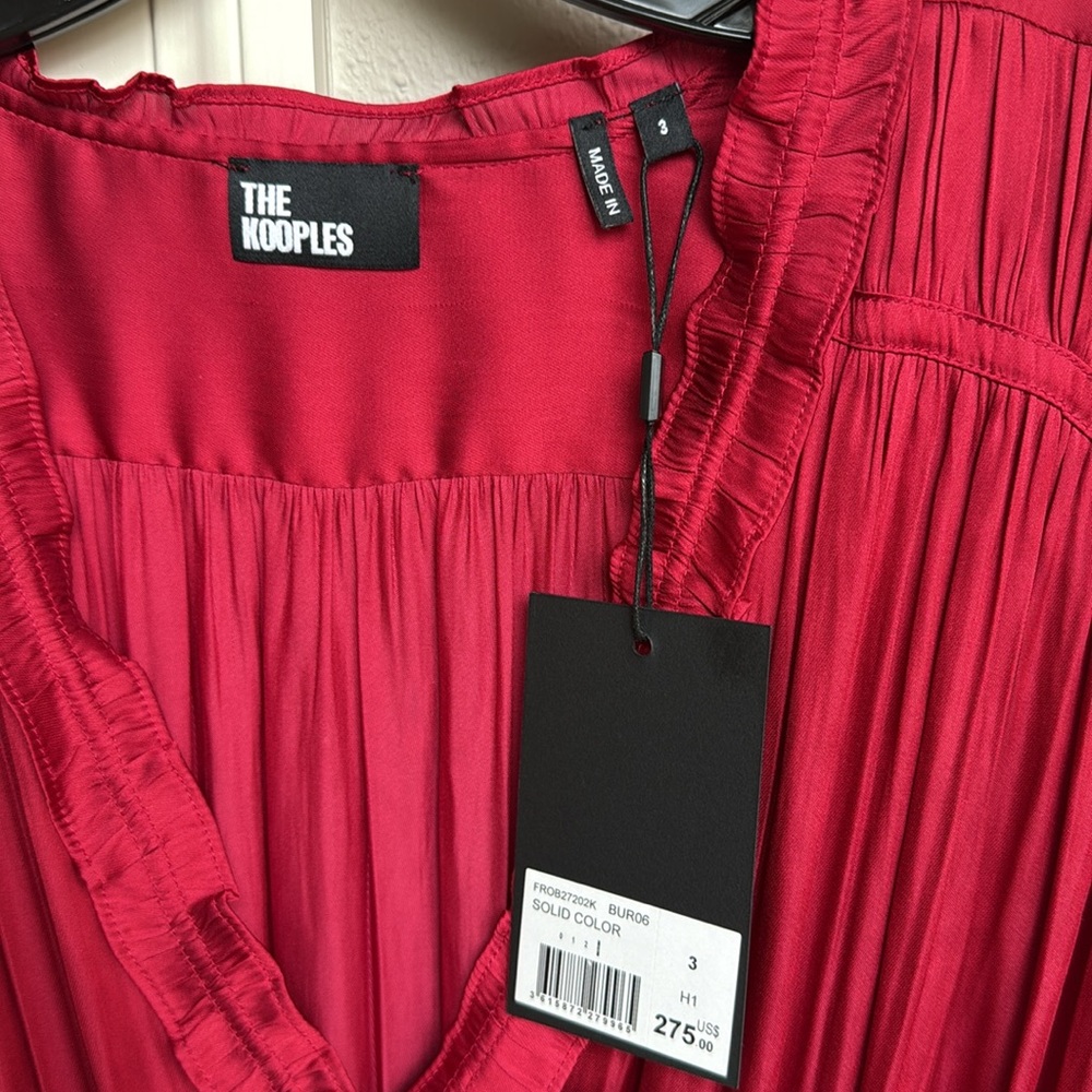 NWT The Kooples Red Ruched Long-sleeved Mini Dress w/ Elastic Waist - US 8 - Picture 6 of 11